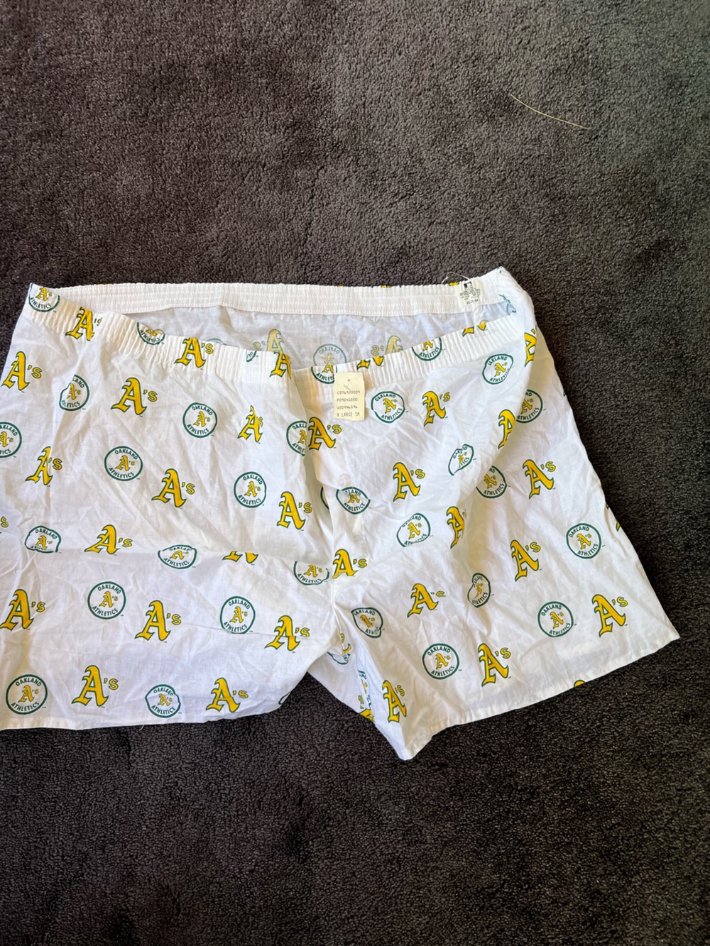 Oakland A's Logo Boxer Shorts - White with Yellow & Green Print